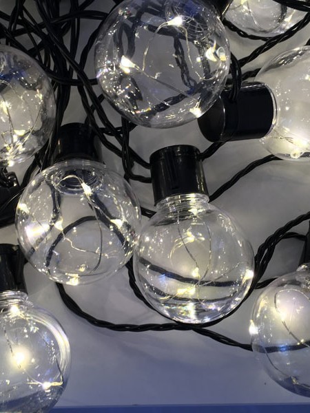 Интерьерная LED гирлянда - белт-лайт лампы 60мм с серебряными нитями. 10м. Цвет тепло-белый