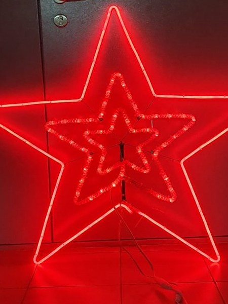 Световая красная двухсторонняя звезда для елок с ножкой, 107см*107см