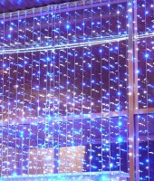 Уличный светодиодный занавес (плей-лайт) "Дождь" 2 х 6 м. Синий с флеш-эффектом