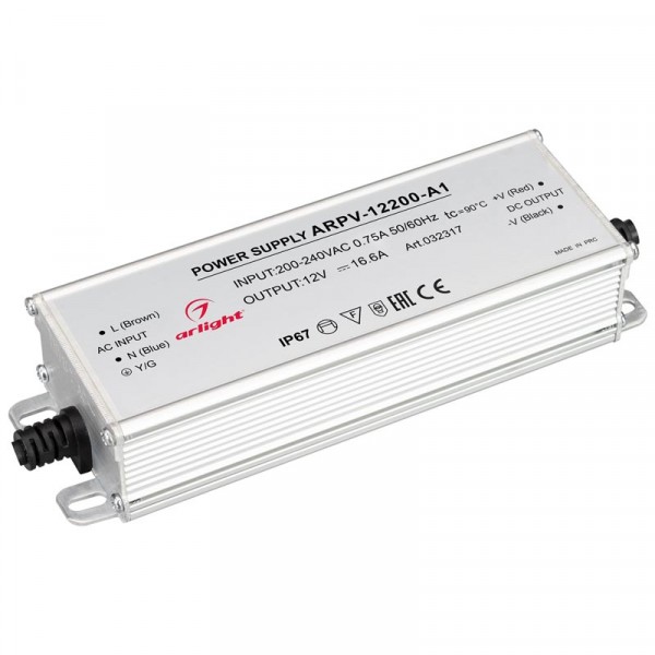 Блок питания ARPV-12200-A1 (12V, 16.6A, 200W) (Arlight, IP67 Металл)