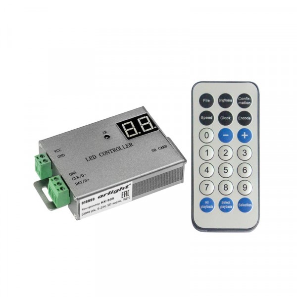 Контроллер Arlight для лент "Бегущий огонь" HX-805(2048 pix, 5-24V, SD-card, ПДУ)